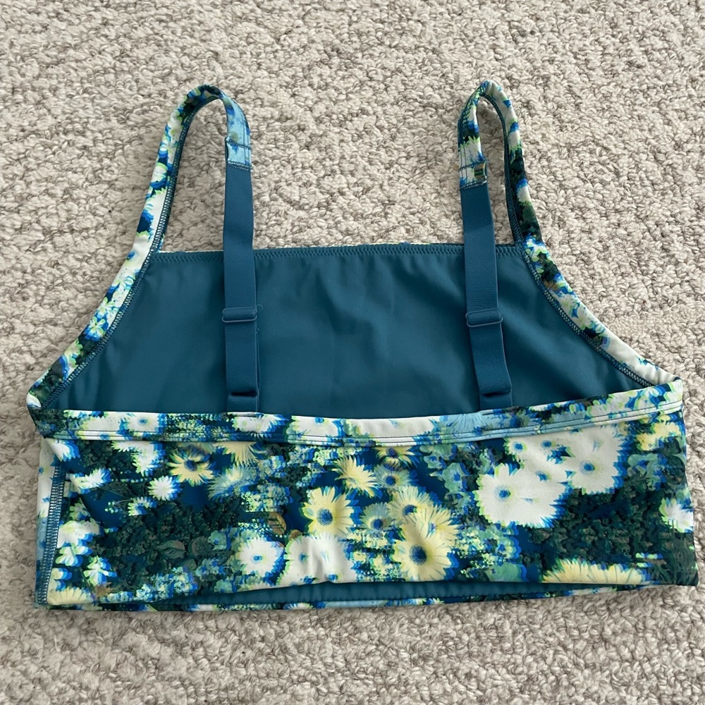 OFFLINE Aerie Blue Green Floral 3D Trippy blurry Activewear Set Bra Biker Shorts - Picture 10 of 16